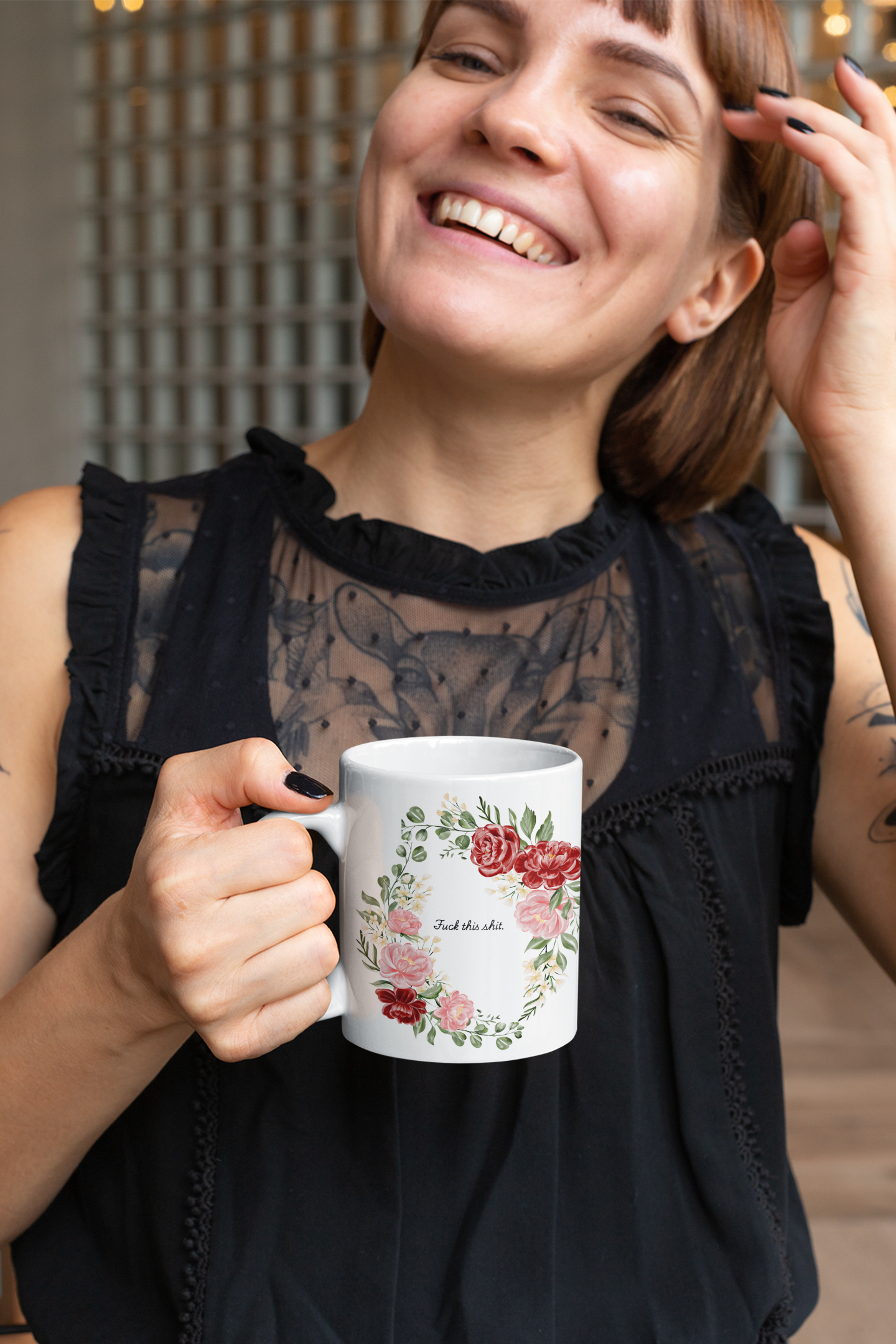 F*ck This Sh*t Funny Floral Coffee Mug — Ceramic Mug | Funny Gift for Her | Sassy Office Mug (11oz/15oz)