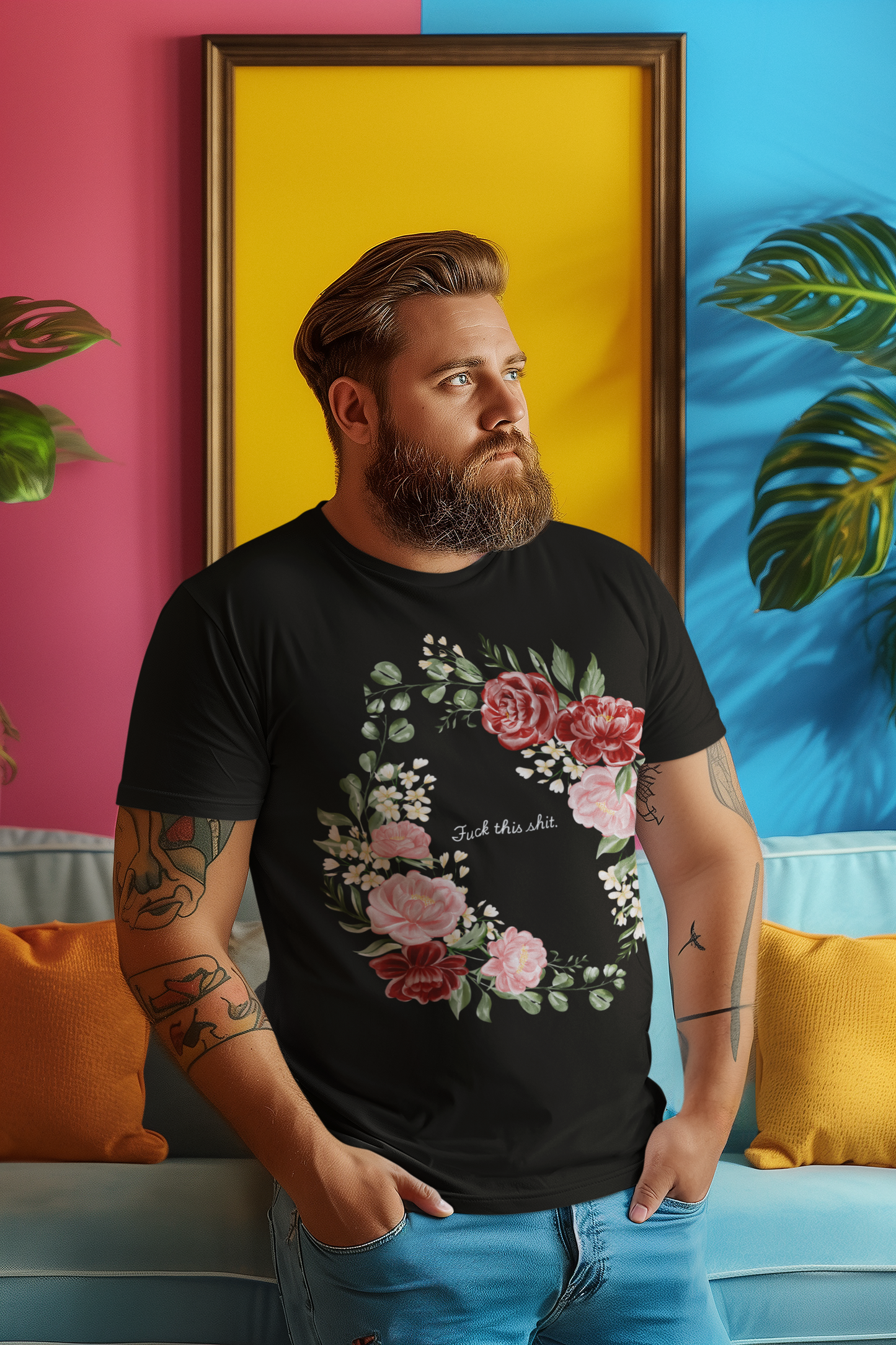 "F**k This Sh*t" Floral Wreath Graphic T-Shirt | Sassy Statement Tee
