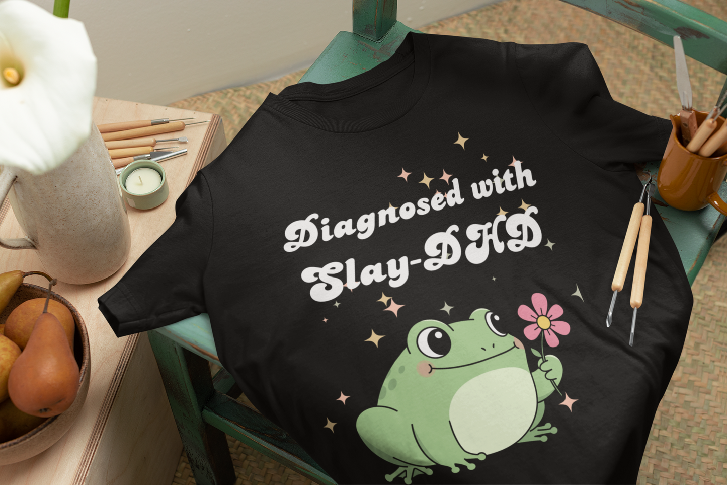 Diagnosed with Slay-DHD T-Shirt | Funny ADHD Shirt | Cute Frog Tee | Sassy Unisex Graphic T-Shirt | Gift for ADHD Women | Mental Health Humor Shirt