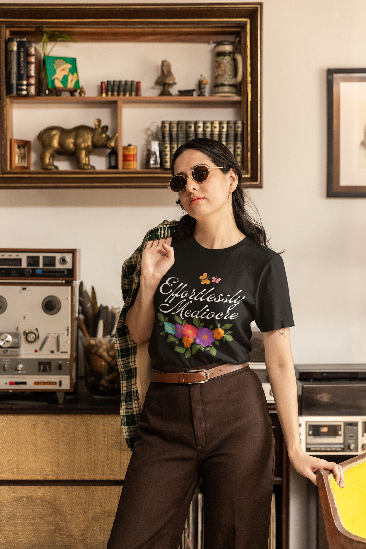 Effortlessly Mediocre T-Shirt | Funny Sarcastic Floral Graphic Tee | Humorous Gift for Women | Unisex Fit