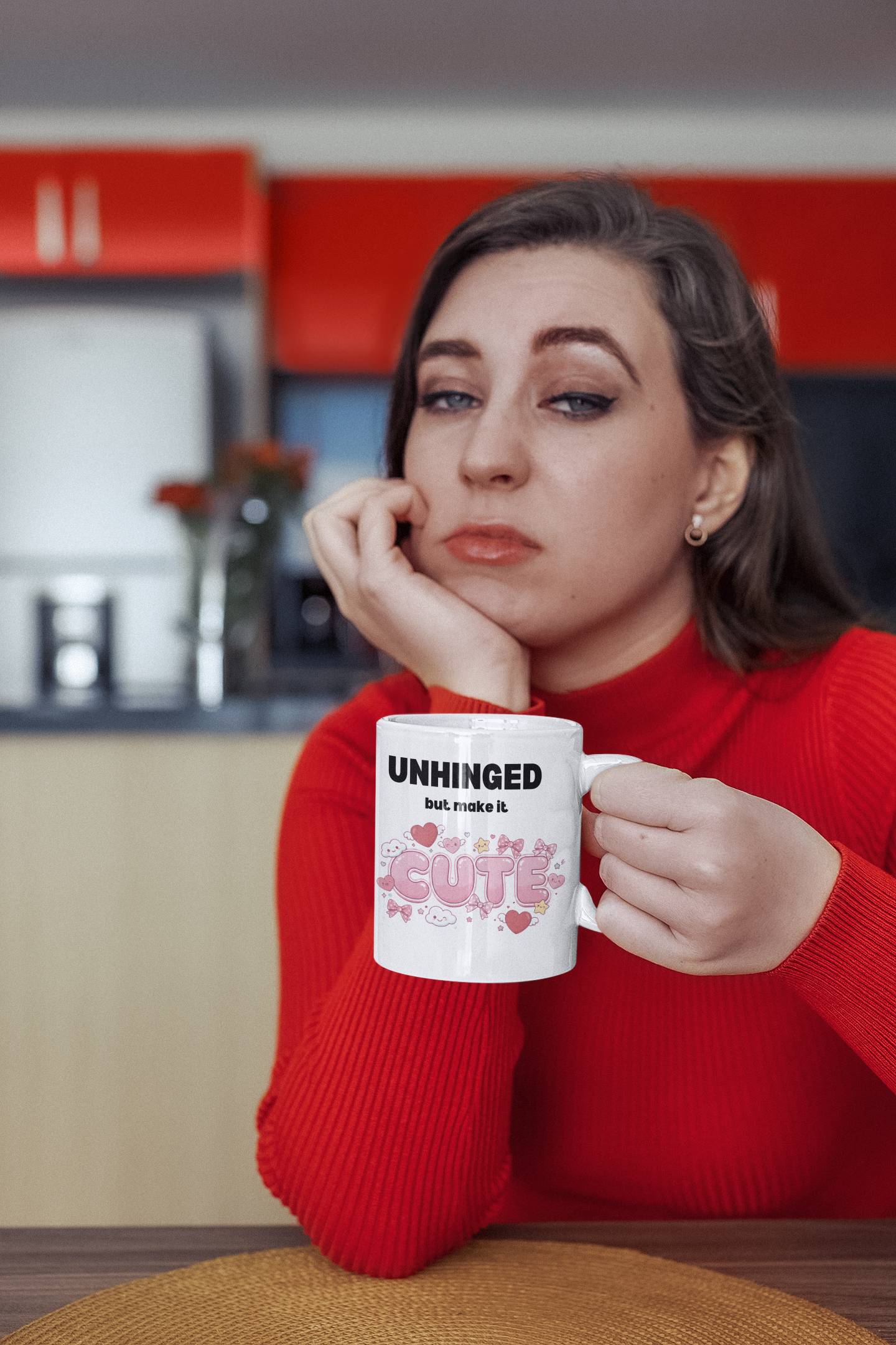 Unhinged But Make It Cute Coffee Mug - Ceramic Mug with Funny Sarcastic Slogan (11oz/15oz)