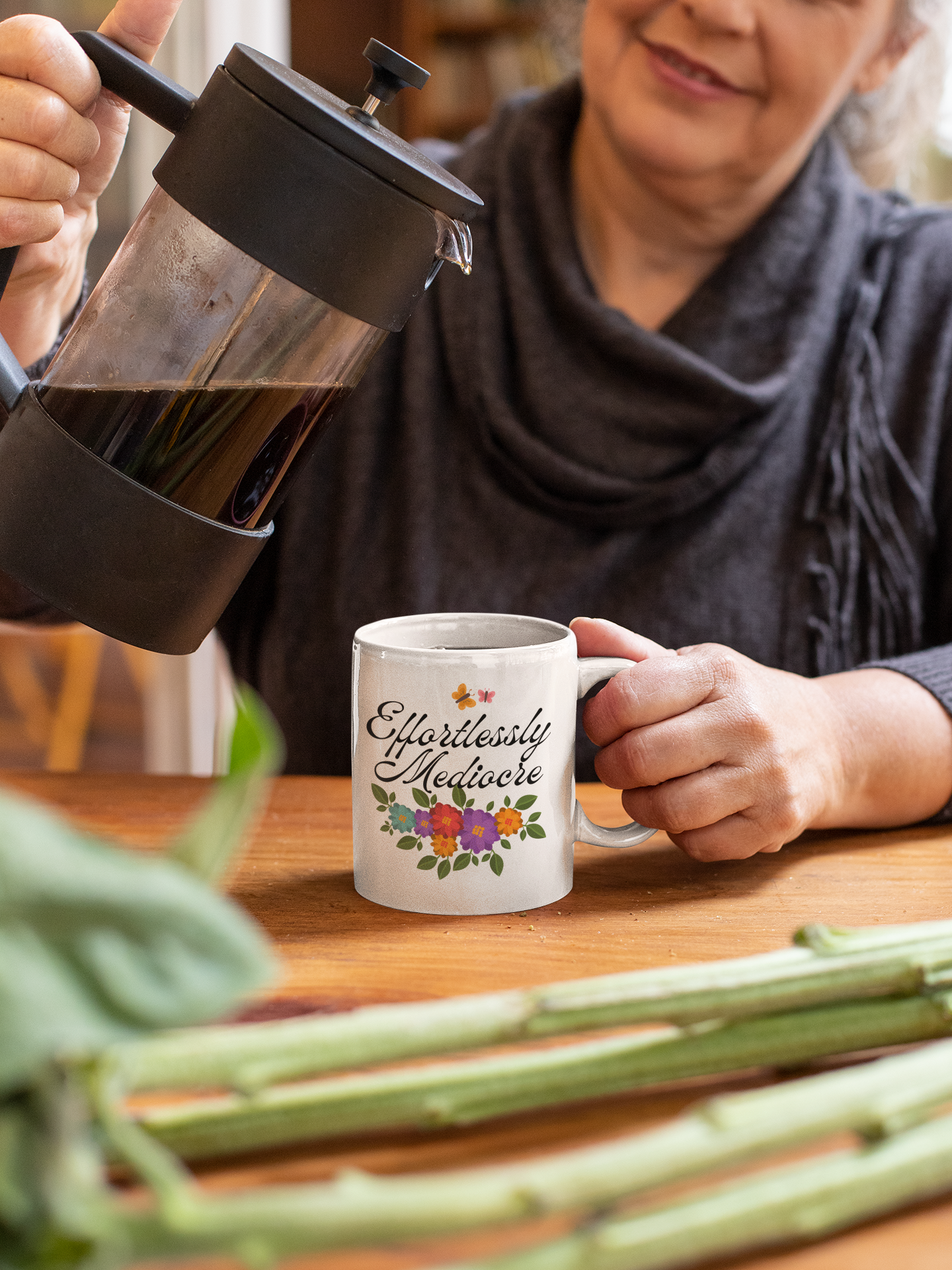Effortlessly Mediocre Ceramic Coffee Mug - Funny Sarcastic Gift Mug with Floral Design(11oz, 15oz)