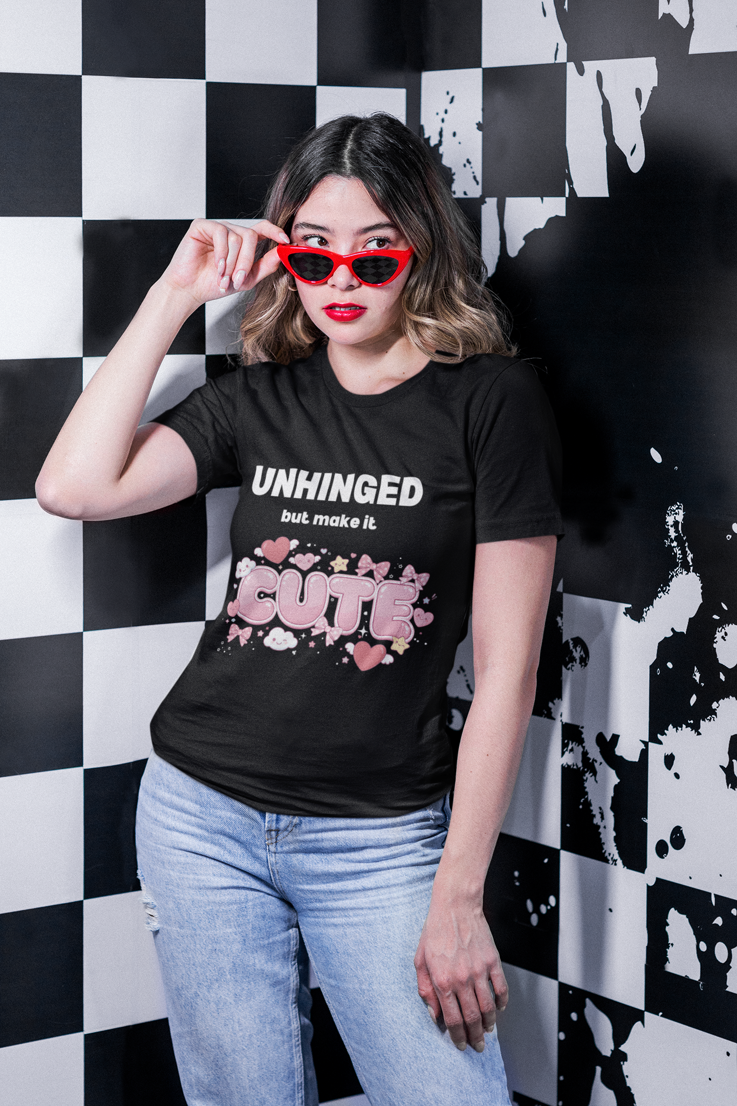 "Unhinged But Make It Cute" Graphic T-Shirt — Funny Sassy Tee for Women & Men