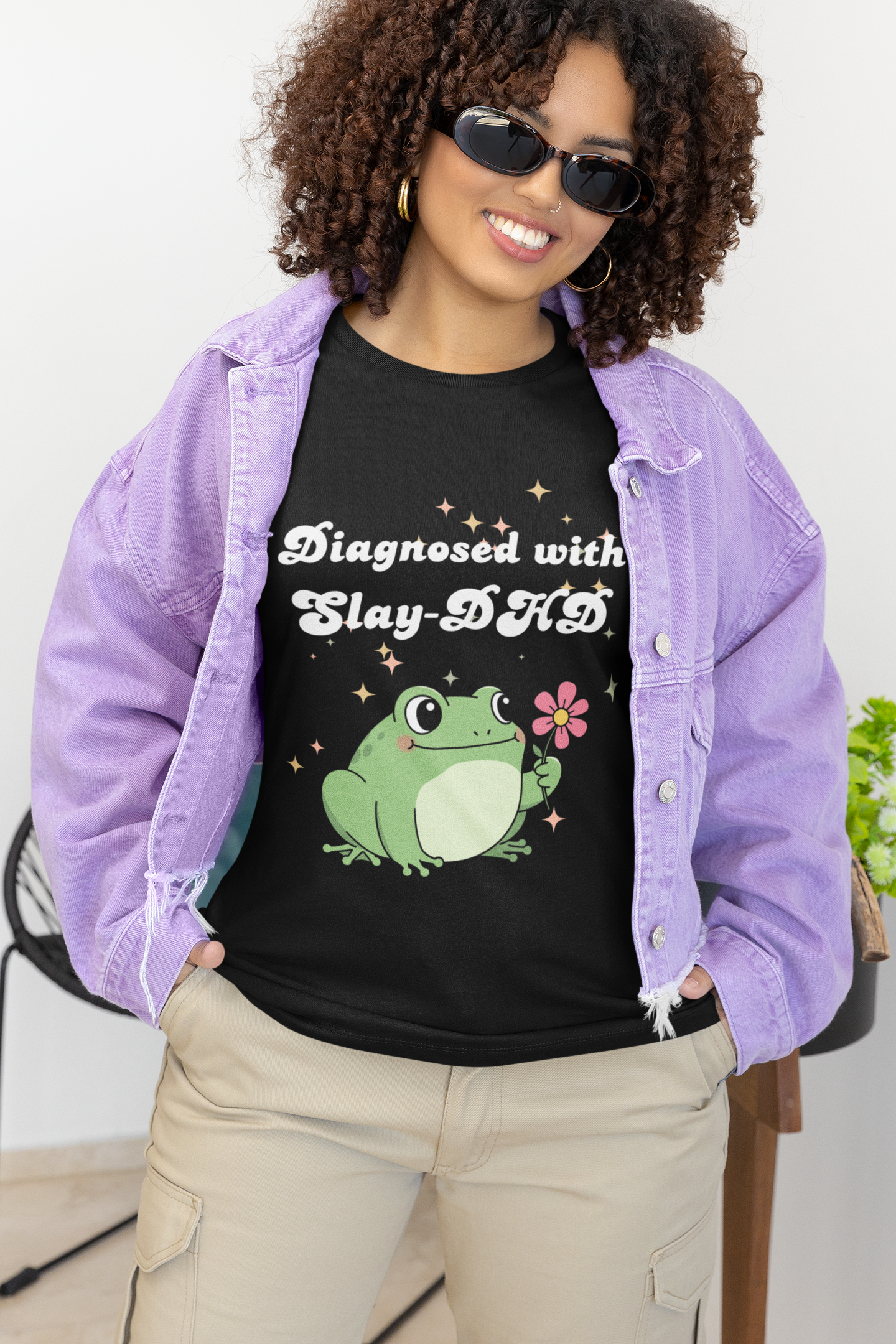 Diagnosed with Slay-DHD T-Shirt | Funny ADHD Shirt | Cute Frog Tee | Sassy Unisex Graphic T-Shirt | Gift for ADHD Women | Mental Health Humor Shirt