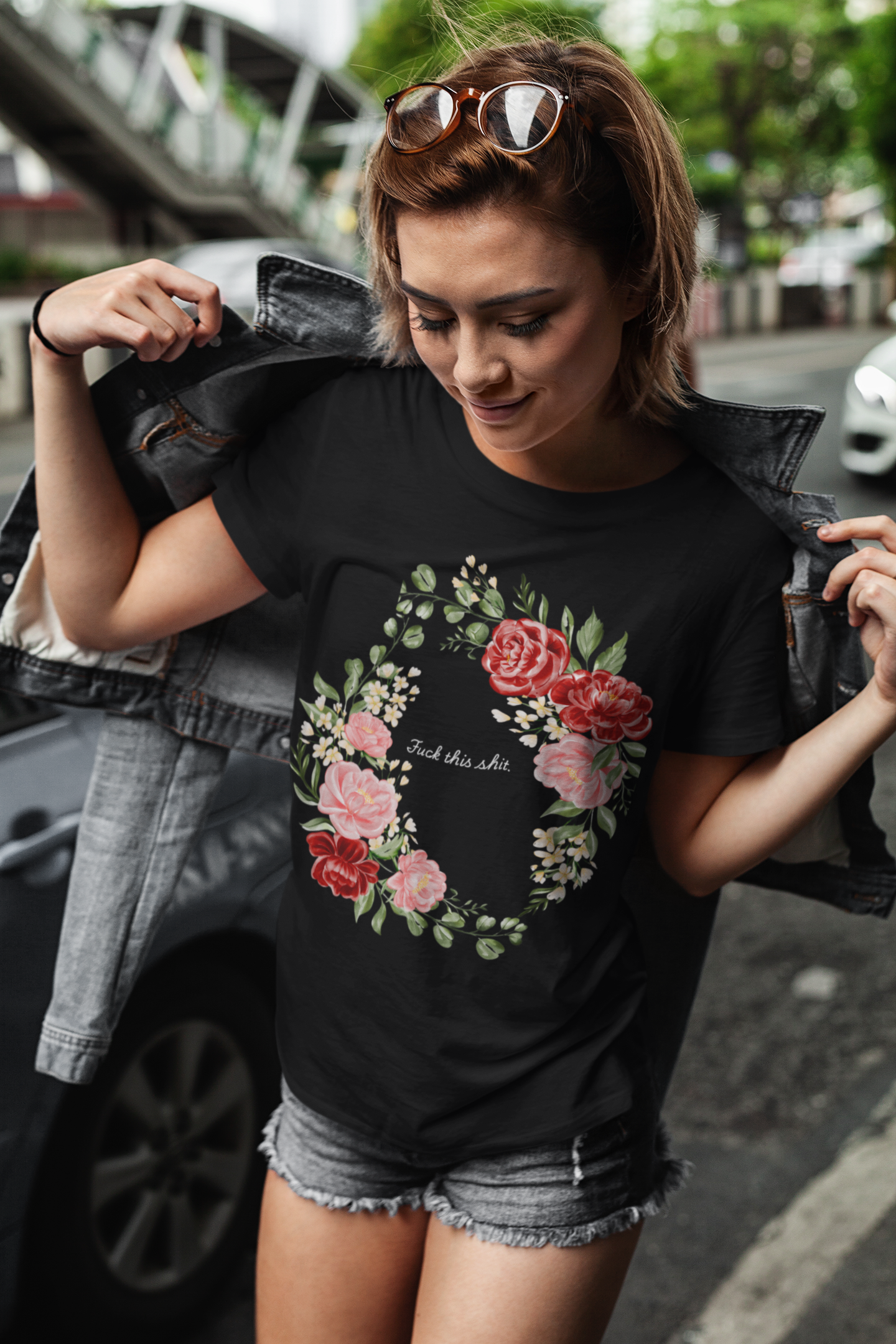 "F**k This Sh*t" Floral Wreath Graphic T-Shirt | Sassy Statement Tee