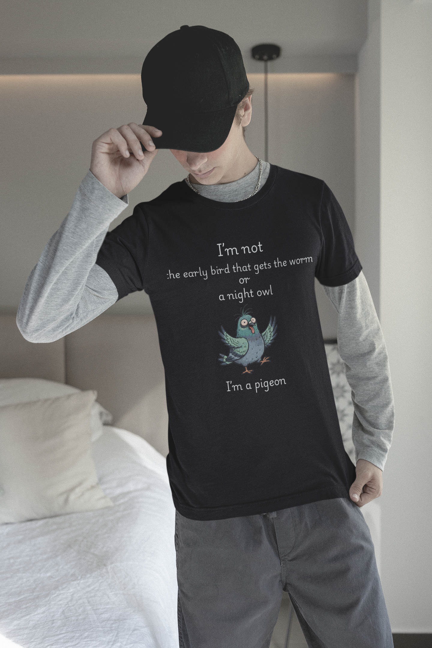 Funny Pigeon T-Shirt | "I'm Not an Early Bird or a Night Owl, I'm a Pigeon" Graphic Tee