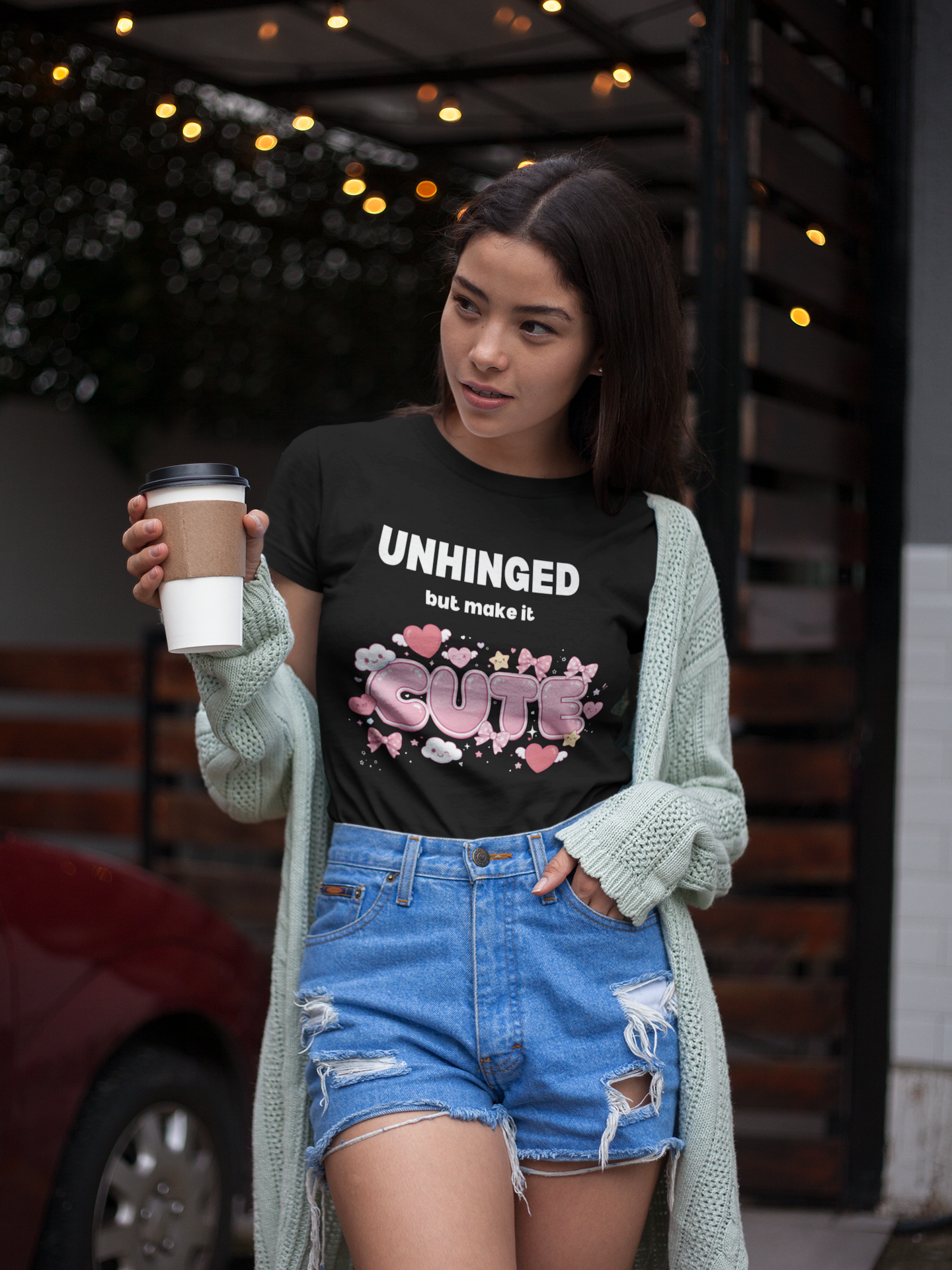 "Unhinged But Make It Cute" Graphic T-Shirt — Funny Sassy Tee for Women & Men
